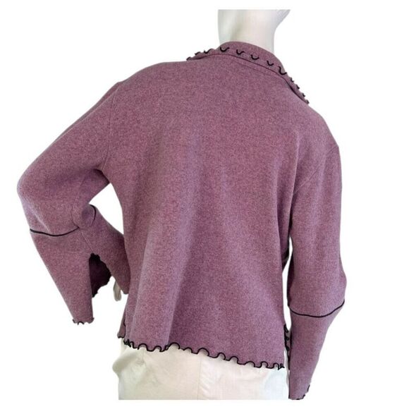 JES Irie Wear Wool Lilac Pink Open Short Cardigan with Ruffle Trim, Size S - Picture 4 of 7